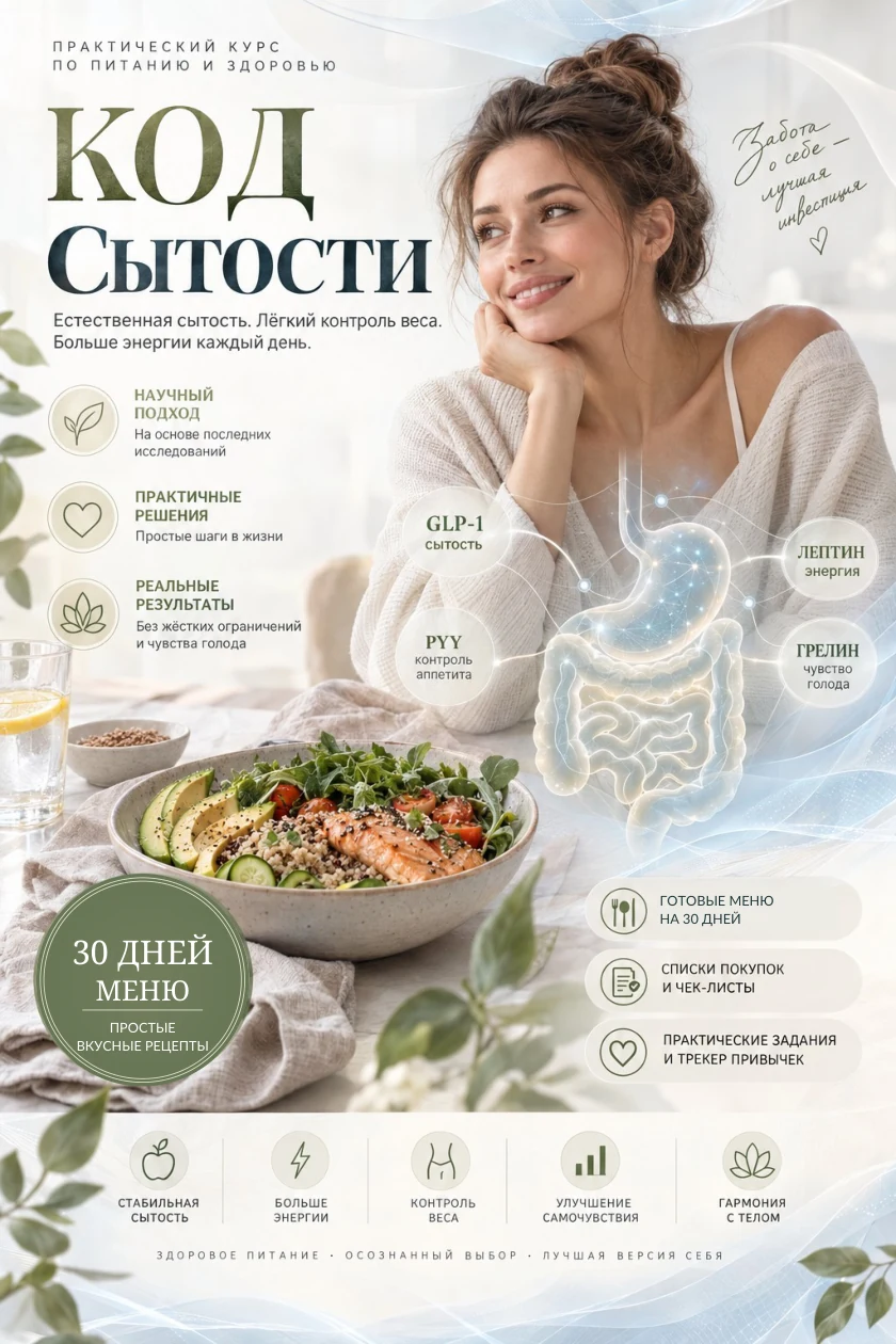 Код сытости — обложка курса с меню на 30 дней